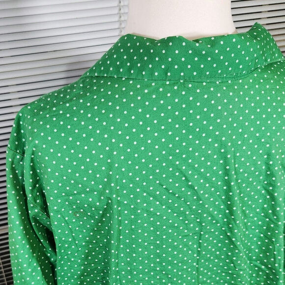 Lane Bryant $60 18/20 Green Polka Dot 3/4 Sleeve Collared Cotton Blend Button Up - Picture 5 of 8